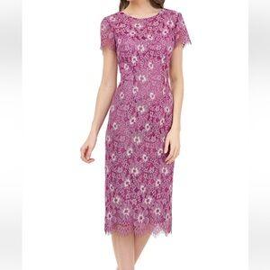 JS Collections Elegant Lace Midi Dress in Purple